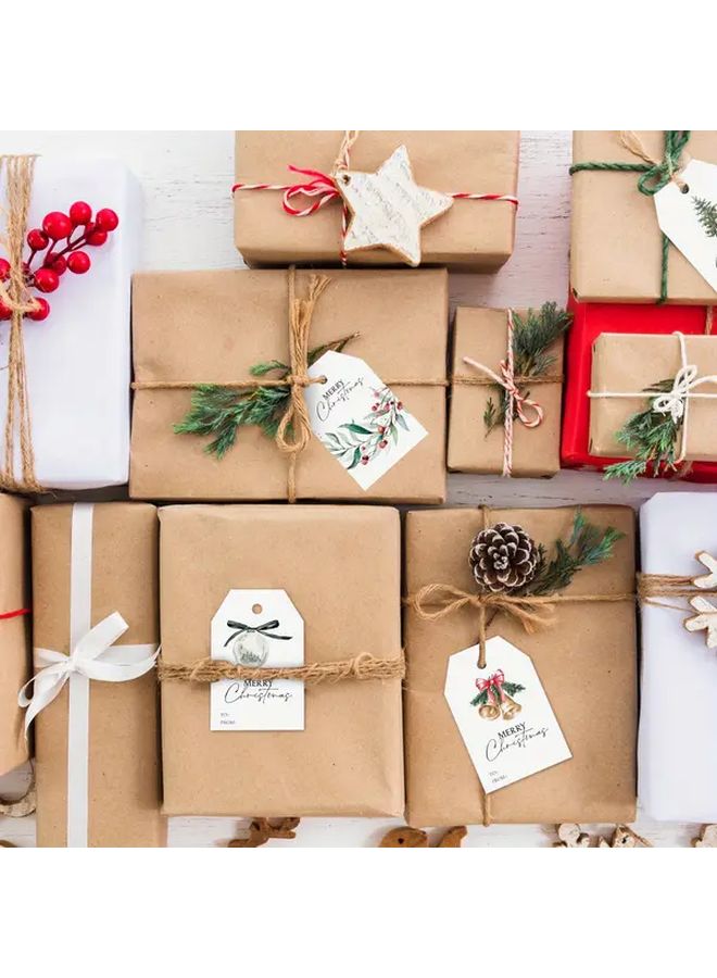 Christmas Gift Tags 60pcs Branch Leaves Design Premium Paper Labels With Jute Twine - Image 2